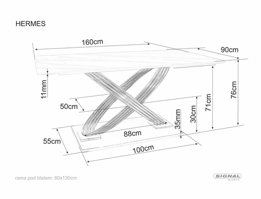 Стіл Обідній HERMES 160x90 Signal Білий Мармур / Золото фотографія
