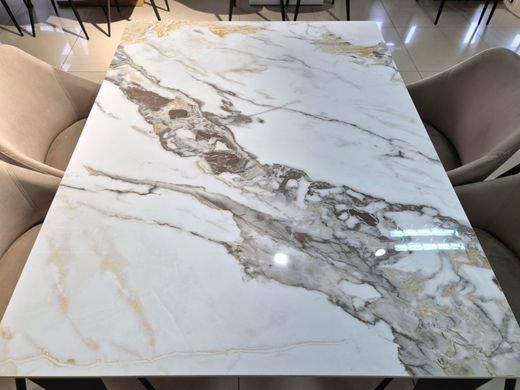Стіл NORMAN CERAMIC Gold Phoenix Intarsio 120x90 Білий Глянець Кераміка Чорний фотографія