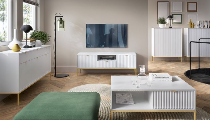 Комод високий Perfect Home Нова / Nova 2-дверний з золотими ніжками K104 Білий фотографія