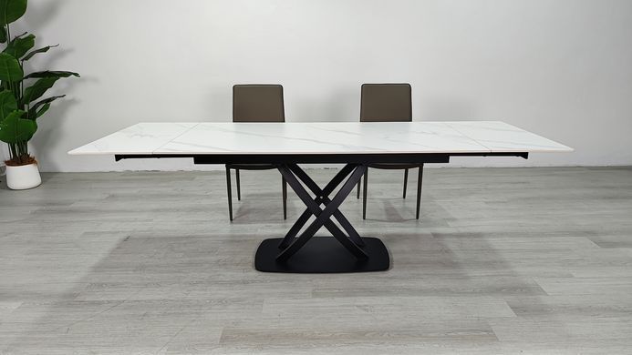 Стіл розкладний HILDA CERAMIC Intarsio 160(240)*90 білий мат/чорний фотографія