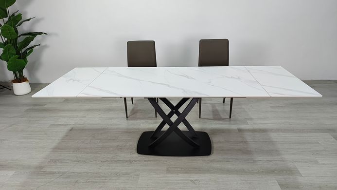 Стіл розкладний HILDA CERAMIC Intarsio 160(240)*90 білий мат/чорний фотографія