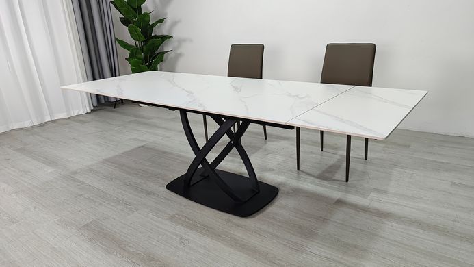 Стіл розкладний HILDA CERAMIC Intarsio 160(240)*90 білий мат/чорний фотографія