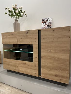 Комод с витриной Perfect Home Арко / Arco 3-дверный 3D2W/138 Дуб артизан/графит фотография