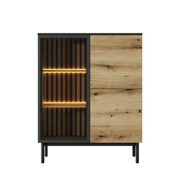 Вітрина низька з підсвіткою Perfect Home Ланг / Lang 3-дверна 3D1W/100 Чорний/дуб евок фотографія