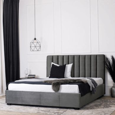 Кровать двуспальная бархатная 140x200 MEBEL ELITE MARI Velvet Серый фотография