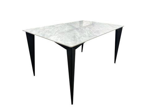 Стіл NORMAN CERAMIC Muie White Intarsio 140x90 Білий Глянець Кераміка Чорний фотографія