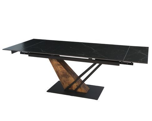 Стол раскладной FERNANDO CERAMIC Intarsio 180(240)*90 черный мат/старый дуб фотография