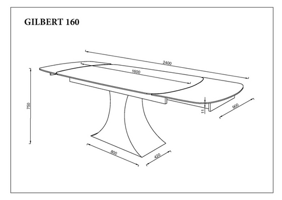Стіл розкладний GILBERT CERAMIC Intarsio 160(240)*90 білий мат/чорний фотографія