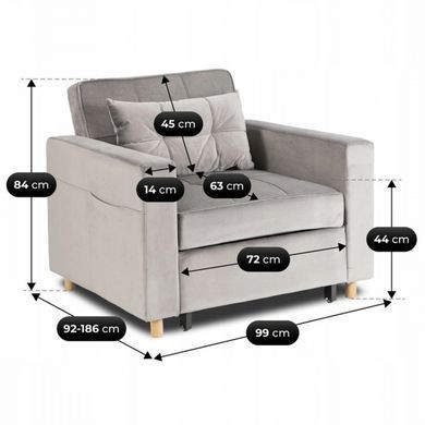 Крісло розкладне MEBEL ELITE SOLOR Velvet Сірий фотографія