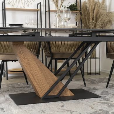 Стол раскладной MEBEL ELITE REX 160(220)х91 см Черный мрамор / Дуб фотография