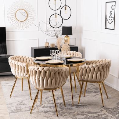 Стілець оксамитовий MEBEL ELITE CAPI Velvet Кремовий / Золотий фотографія