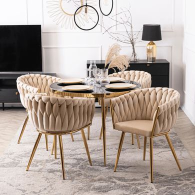 Стілець оксамитовий MEBEL ELITE CAPI Velvet Кремовий / Золотий фотографія