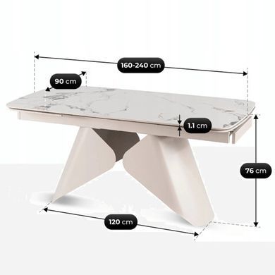 Стіл розкладний MEBEL ELITE VERONA 160(240)х90 см Білий мармур/Кашемір фотографія