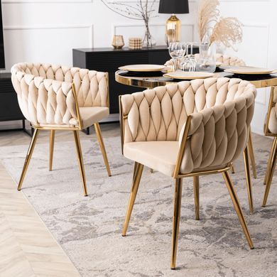 Стілець оксамитовий MEBEL ELITE CAPI Velvet Кремовий / Золотий фотографія