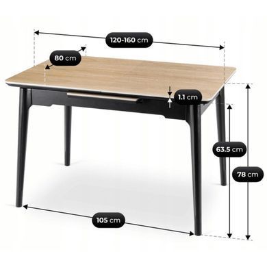 Стіл розкладний MEBEL ELITE SAMER 120(160)х80 см Дуб /Чорний фотографія