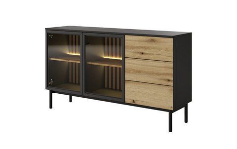 Комод з підсвіткою Perfect Home Ланг / Lang 2-дверний з 3 шухлядами 2D3S/150 Чорний/дуб евок фотографія