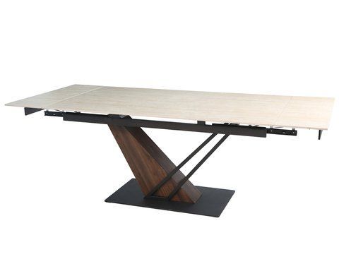 Раскладной стол FERNANDO CERAMIC Intarsio 180(240)*90 травертин мат/темный орех фотография