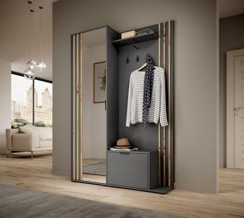 Прихожая с зеркалом Perfect Home Нелли / Nelly Графит/дуб артиза фотография
