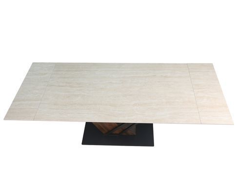 Стіл розкладний FERNANDO CERAMIC Intarsio 180(240)*90 травертин мат/темний горіх фотографія
