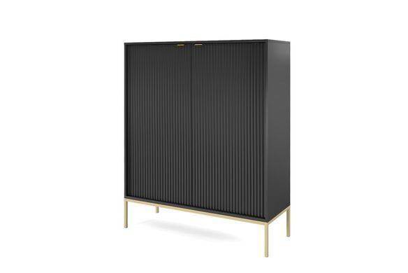 Комод высокий Perfect Home Новая/Nova 2-дверный с золотыми ножками K104 Черный фотография
