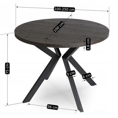 Стол раскладной круглый MEBEL ELITE LUKAS 100(250)х100 см Черный фотография