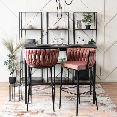 Барный стул бархатный MEBEL ELITE FLORES Velvet черный / розовый фотография