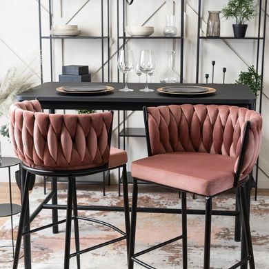 Барный стул бархатный MEBEL ELITE FLORES Velvet черный / розовый фотография
