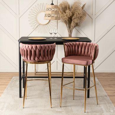 Барный стул бархатный MEBEL ELITE FLORES 2 Velvet Розовый / золотой фотография