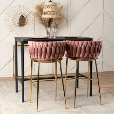 Барный стул бархатный MEBEL ELITE FLORES 2 Velvet Розовый / золотой фотография