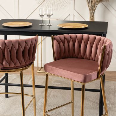 Барный стул бархатный MEBEL ELITE FLORES 2 Velvet Розовый / золотой фотография