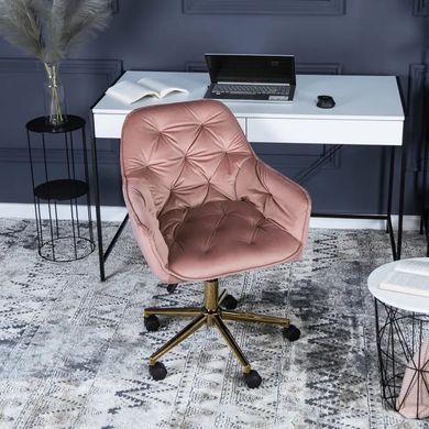 Стілець офісний поворотний оксамитовий MEBEL ELITE MILAN Velvet Рожевий / Золотий фотографія