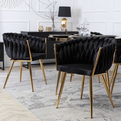 Стілець оксамитовий MEBEL ELITE CAPI Velvet Чорний / Золотий фотографія