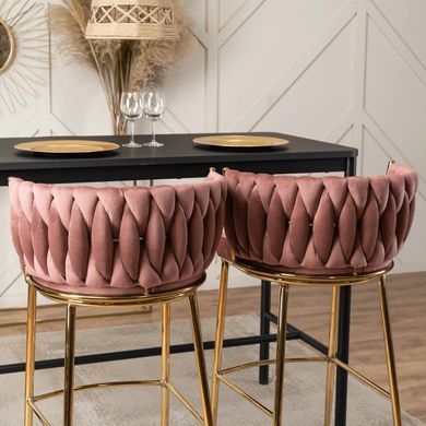 Барный стул бархатный MEBEL ELITE FLORES 2 Velvet Розовый / золотой фотография