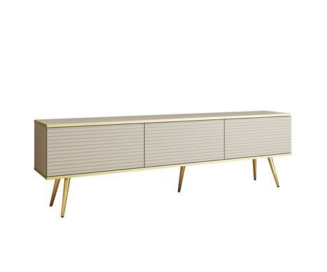 Тумба під телевізор Perfect Home Оро / Oro 3-дверна з золотими ніжками RTV175 MDF Бежевий фотографія