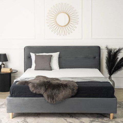 Кровать бархатная MEBEL ELITE BOND Velvet 160x200см Серый фотография