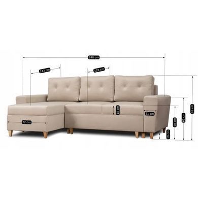 Кутовий диван лівий, оксамитовий MEBEL ELITE MATEO Velvet 248 см Бежевий Лівий фотографія