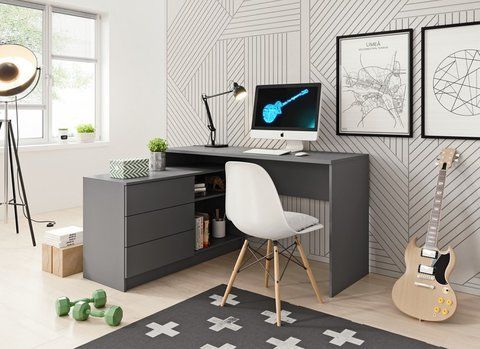 Стіл офісний письмовий Perfect Home Тео / Teo 3S/138 з 3 шухлядами Графіт фотографія