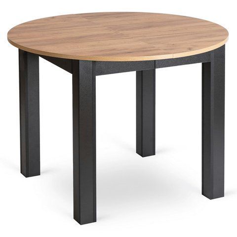 Стіл розкладний круглий MEBEL ELITE HARRY 102(142)х102 см Дуб Крафт / Чорний фотографія