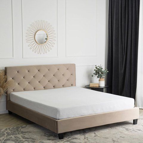 Кровать бархатная MEBEL ELITE QUEEN Velvet 160x200см Беж фотография