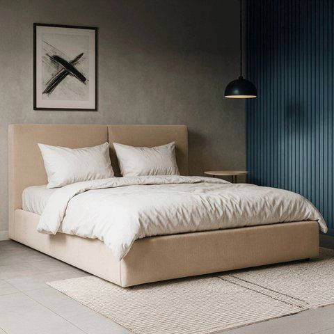Кровать двуспальная MEBEL ELITE MARSYLIA Sztruks 180x200 см Беж фотография