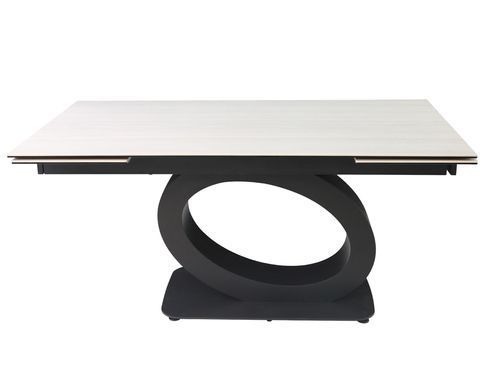 Стіл розкладний OVIDIO CERAMIC Intarsio 160(240)*90 білий дуб/чорний каркас фотографія