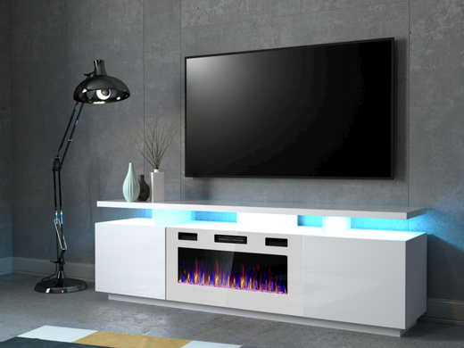 ТВ Тумба с Камином EVA RTV Cama 180 Белый Мат / Белый Глянец фотография