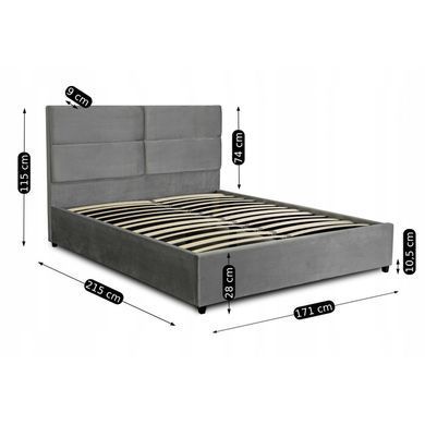 Ліжко двоспальне оксамитове MEBEL ELITE TULSA Velvet 160x200 см Сірий фотографія