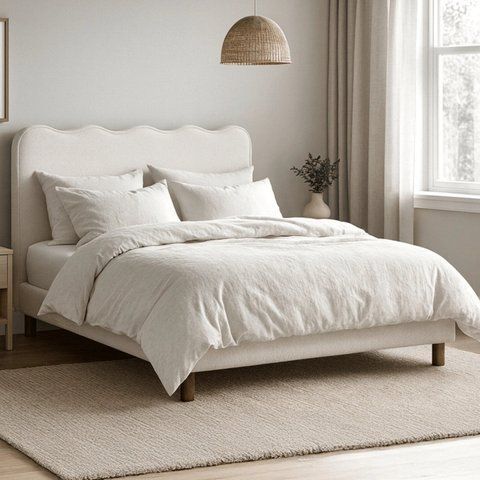 Кровать двуспальная MEBEL ELITE IZMIR 160x200 см Кремовый Букле фотография