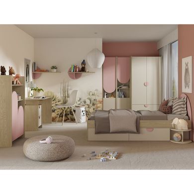 Ліжко LEXI REG 13 90*200 JUREK MEBLE дуб кремона/макадамія/пудровий рожевий фотографія