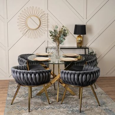 Стул бархатный MEBEL ELITE CAPRI Velvet Серый / Золотой фотография