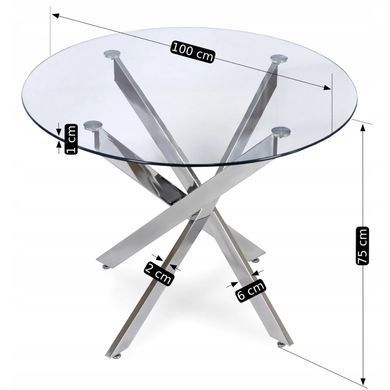 Стіл MEBEL ELITE SALLO 2 100х100 см Прозорий/Хром фотографія
