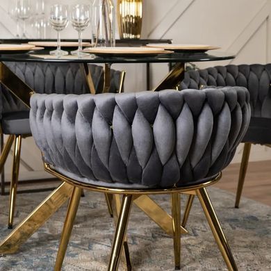 Стул бархатный MEBEL ELITE CAPRI Velvet Серый / Золотой фотография