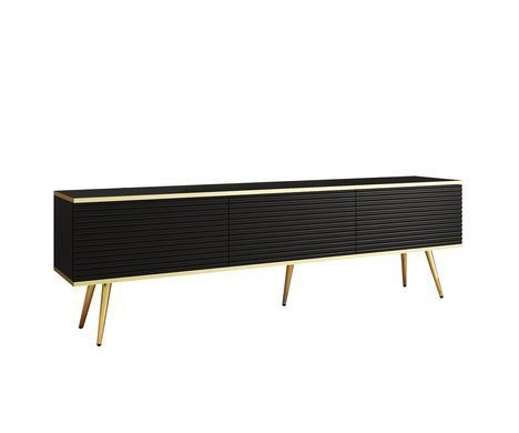 Тумба під телевізор Perfect Home Оро / Oro 3-дверна з золотими ніжками RTV175 MDF Чорний фотографія