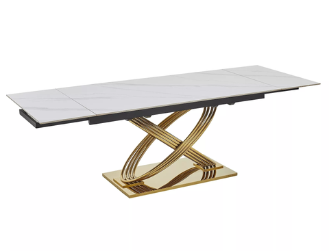 Стол Обеденный HERMES II 160(240)x90 Signal Белый Мрамор / Золото фотография